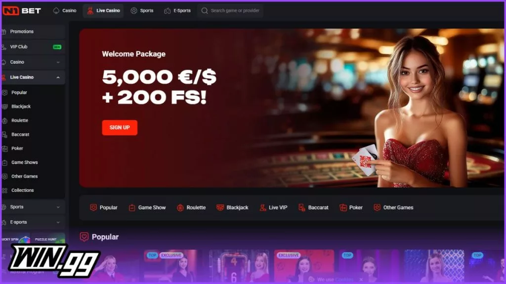 A screetshot of N1 Bet's homepage