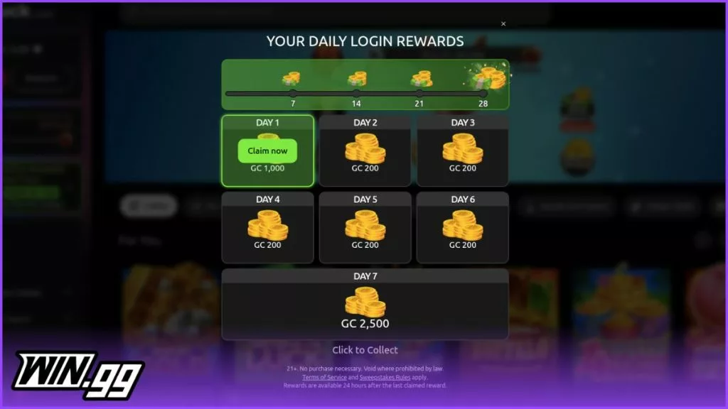 McLuck's daily bonus is an example of a 7-day login bonus.