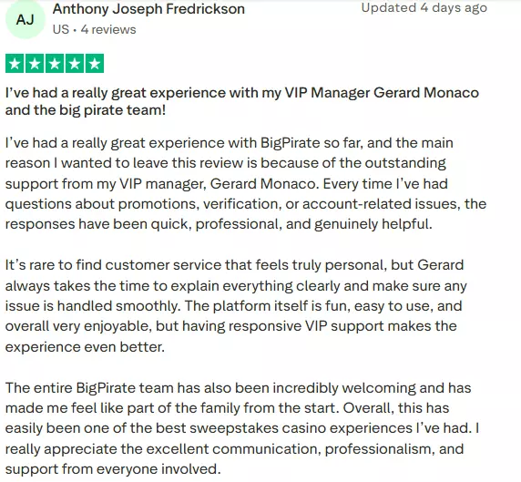 BigPirate Trustpilot review 1