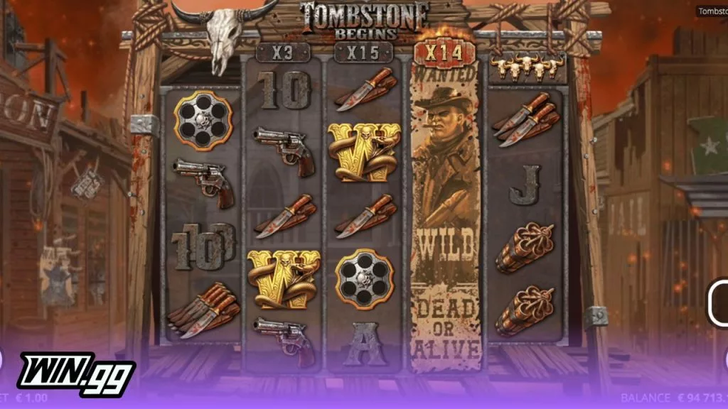 Rolling two revolver symbols in the Tombstone Begins slot