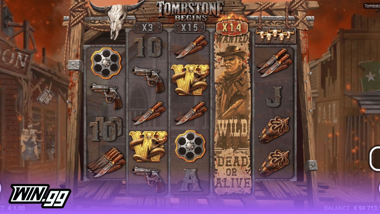 Rolling two revolver symbols in the Tombstone Begins slot