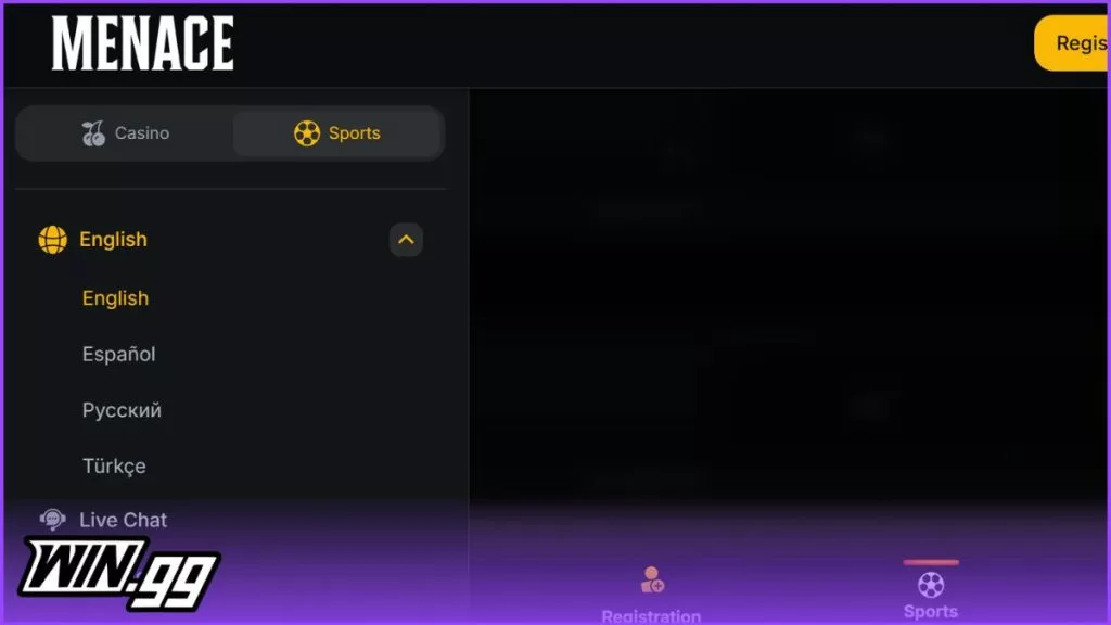 a snapshot of Menace's language options