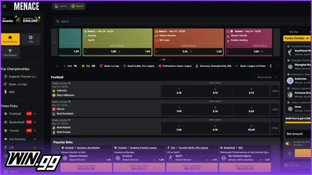 a screenshot of the Menace sportsbook