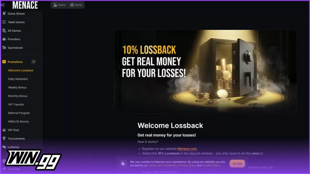 a snapshot of the Menace welcome bonus