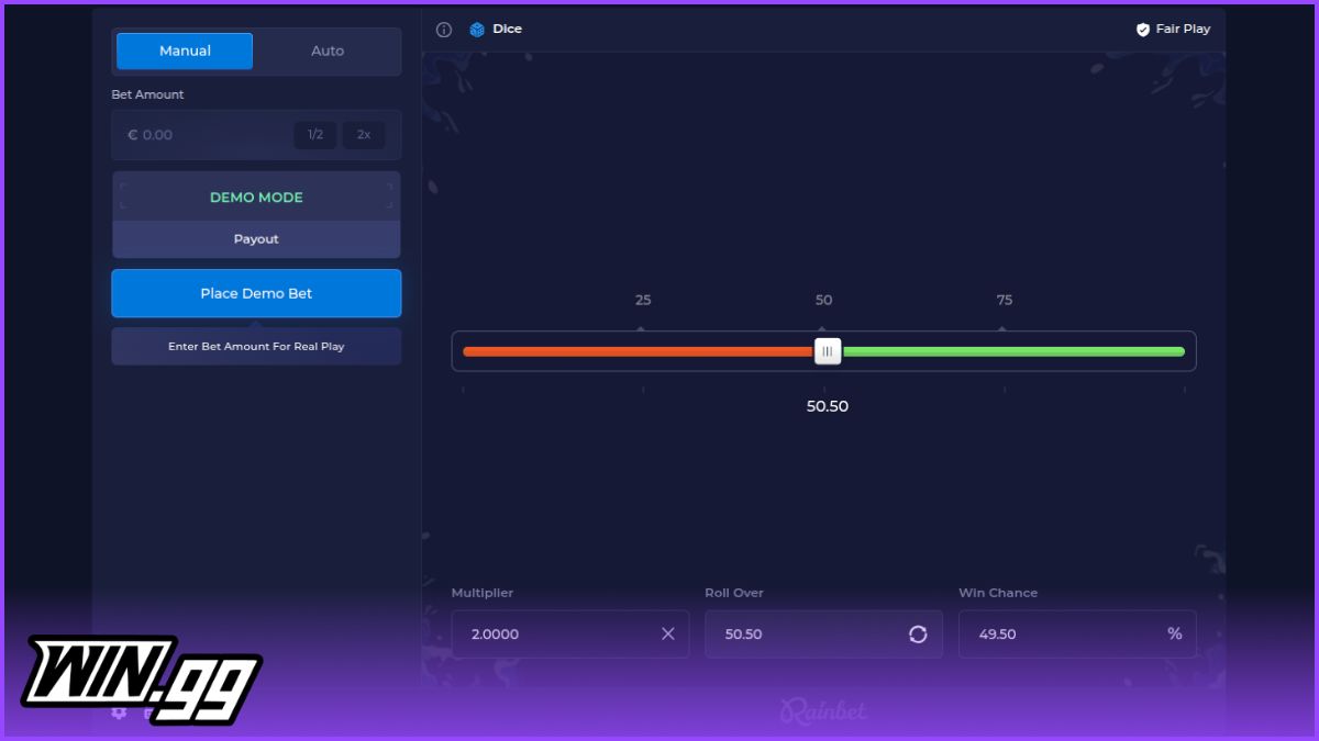 rainbet dice originals game