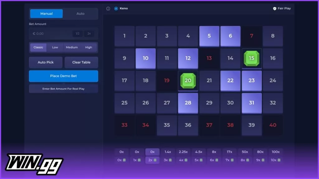 rainbet keno original game