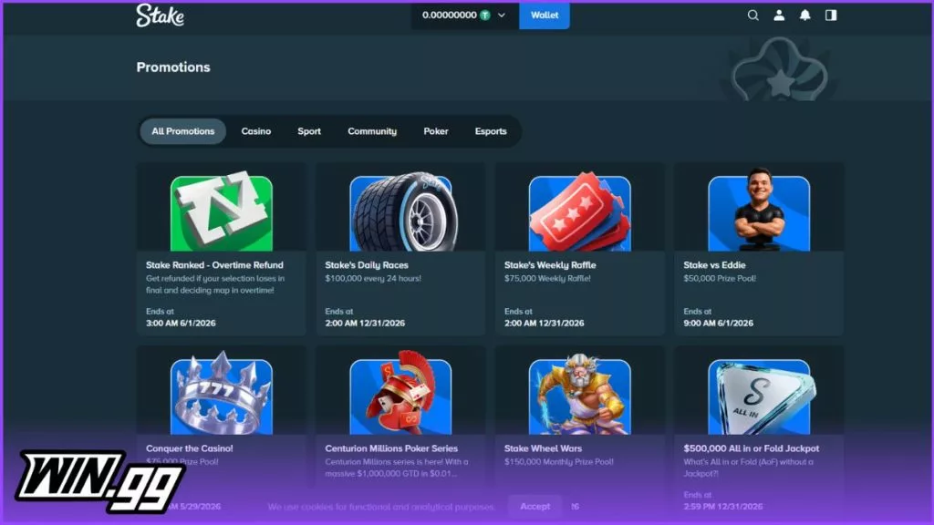 a screenshot of Stake's existing bonuses