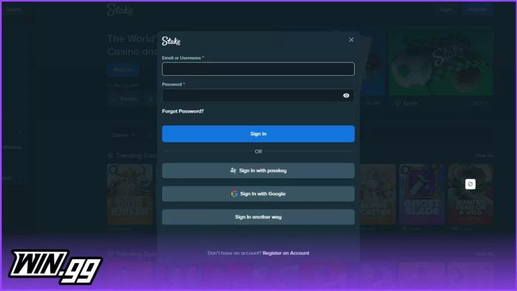 A screenshot of Stake's login steps