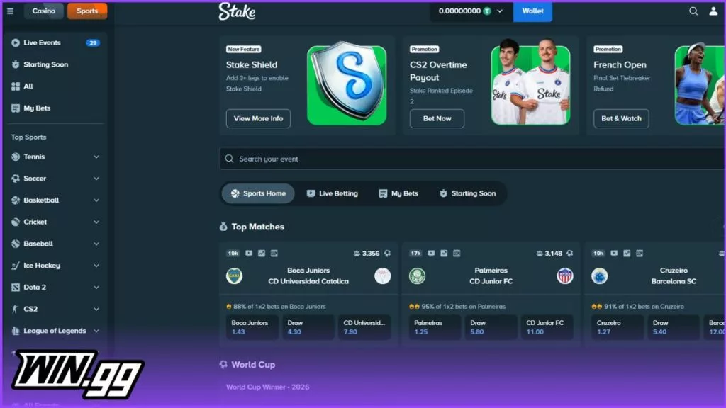 A snapshot of Stake's sportsbook