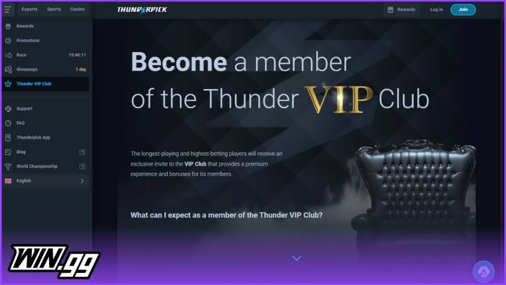 A screenshot of Thunderpick's VIP program