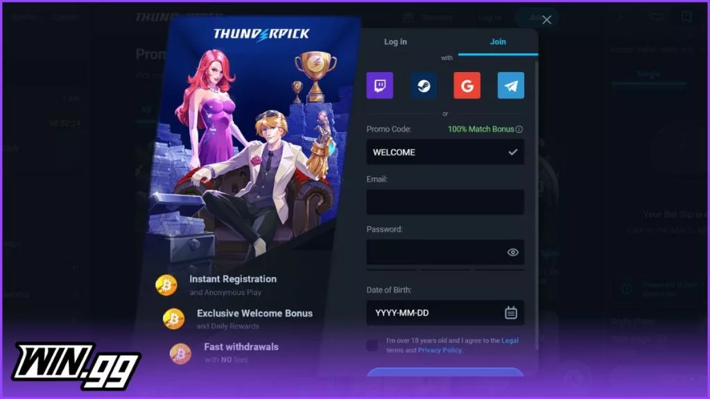 Thunderpick's registration process