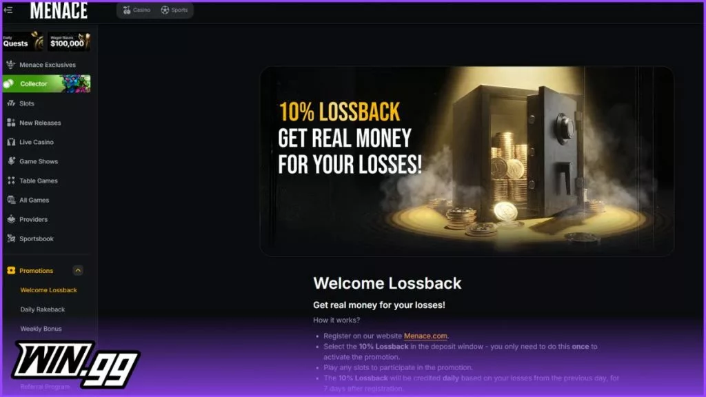 a snapshot of menace's welcome bonus