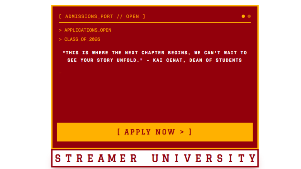 Applications are currently open for Streamers University, from June 8th onward. Image credit:streamersuniversity.com