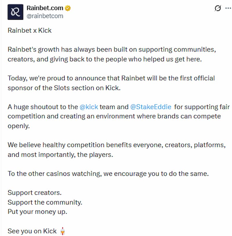 Rainbet Kick sponsor