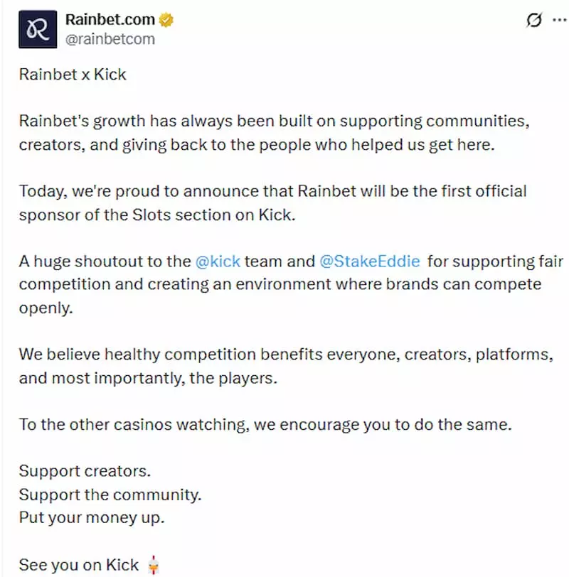 Rainbet Kick sponsor