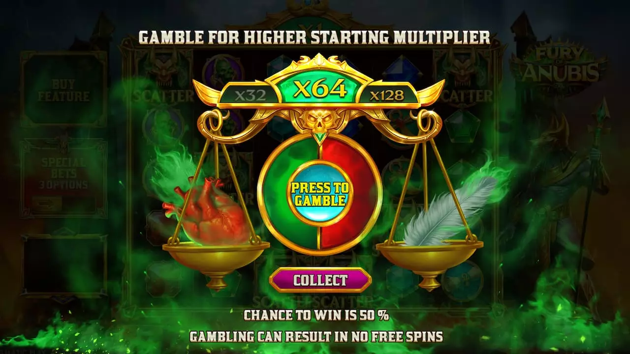 The gambling mechanic in the Fury of Anubis slot