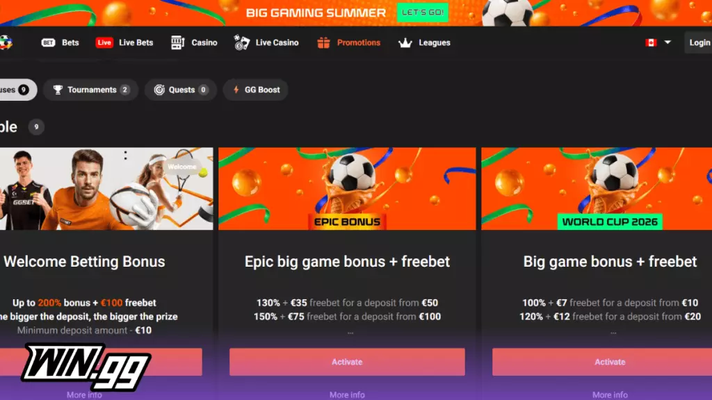 GG.Bet promos homepage