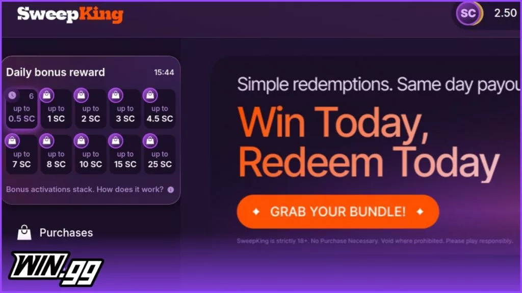 sweepking daily login bonus