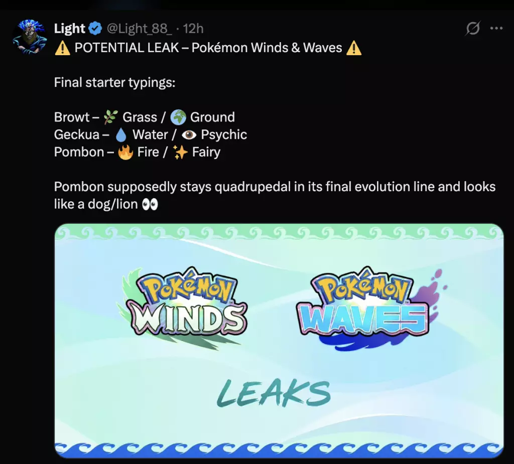 Pokemon winds and waves starter leaks