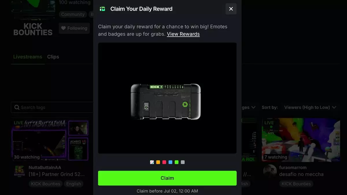 Kick daily rewards