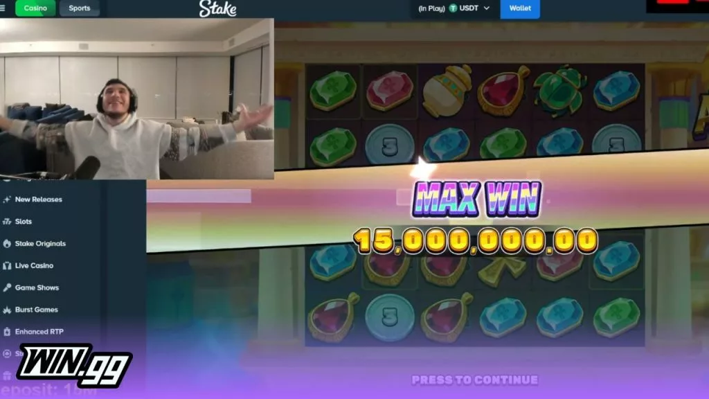 Trainwreckstv getting the $15 million max win on the Coins of Anubis slot