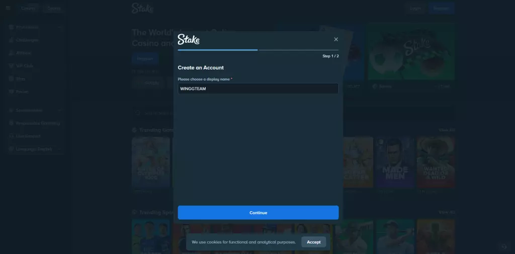 Stake.com display name registration
