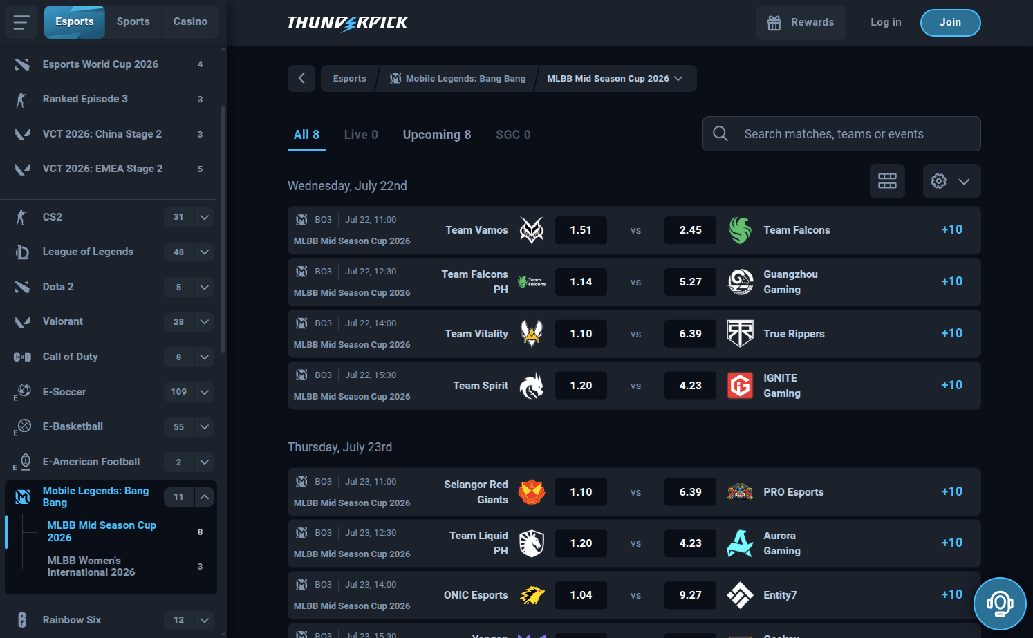 mobile legends betting lines