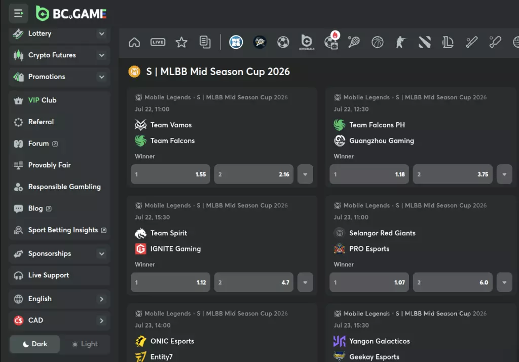 mobile legends esports odds on bc.game
