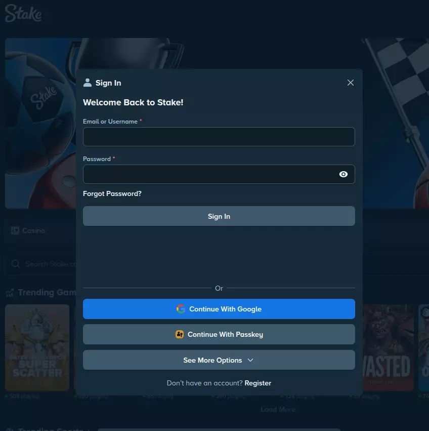 stake.com login page