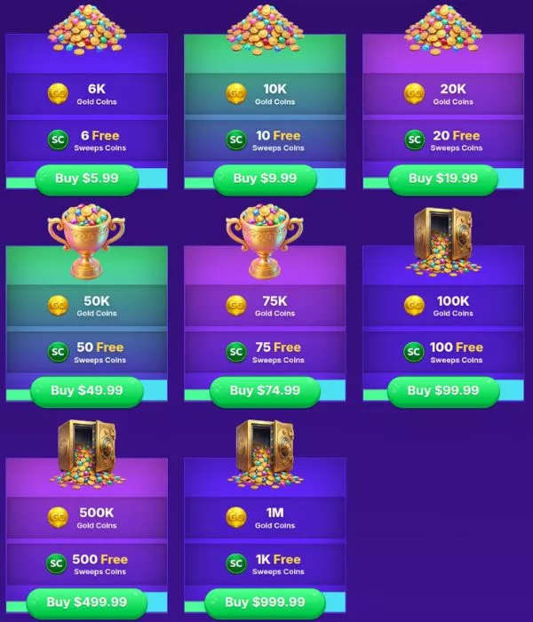 sweepstakescasino.com gold coin packages