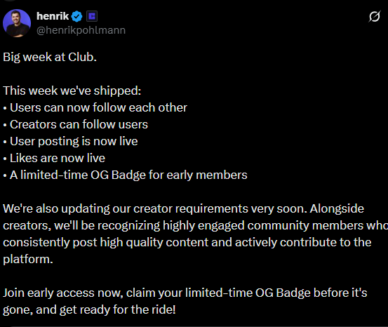 Henrik Pohlmann reveals Club updates on X