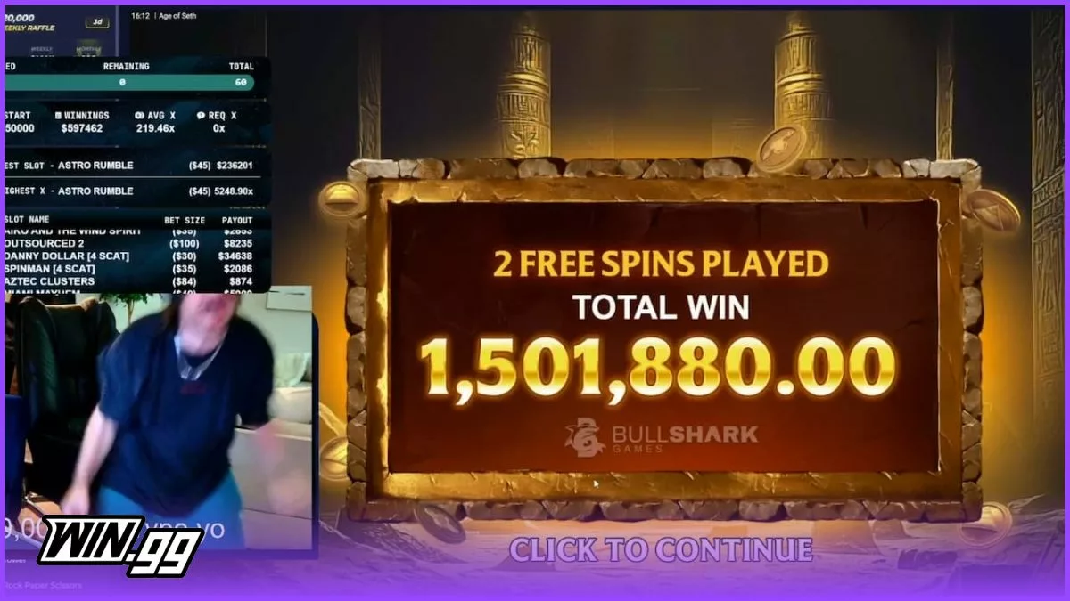 MitchJones celebrating his Age of Seth slot win