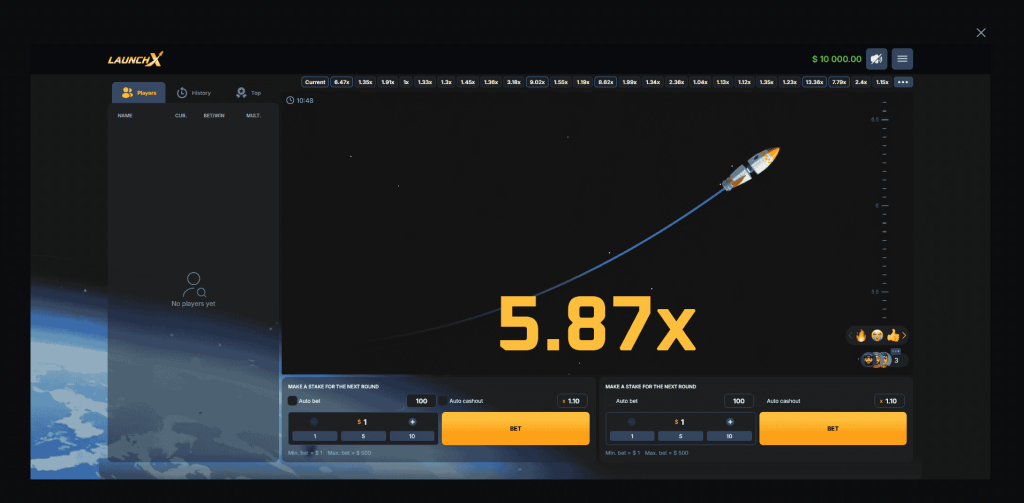 Veliplay demo of Launch X with a 5.87x multiplier