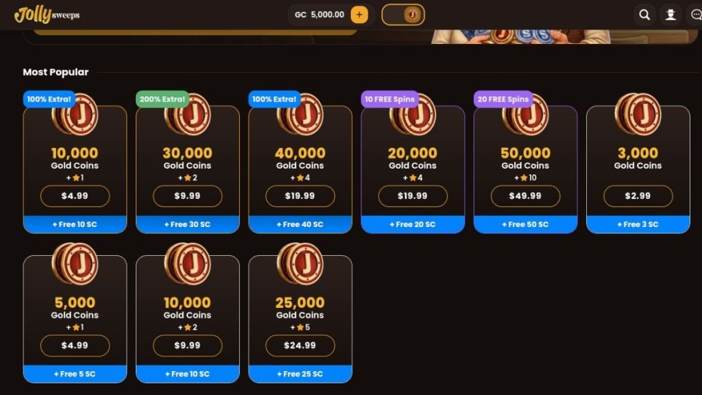 jolly sweeps gold coin packages