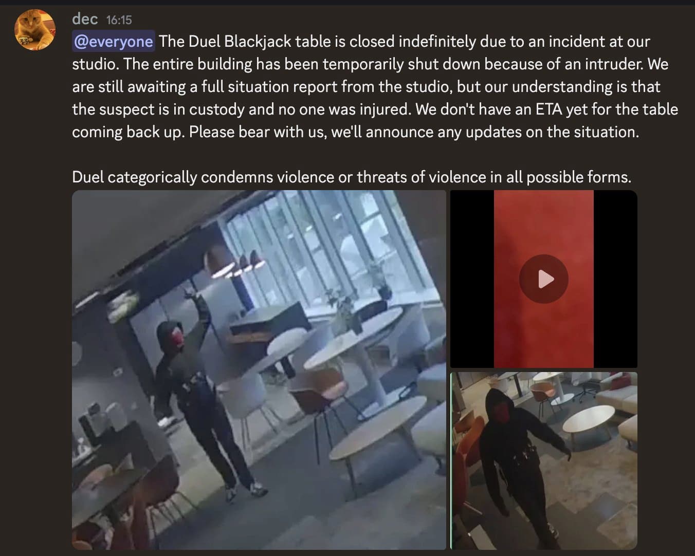 Duel Blackjack shut down