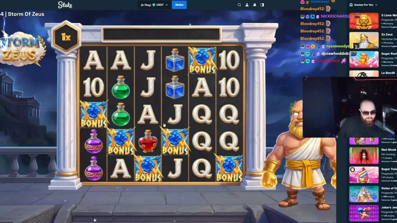 Outlaw landing five scatter symbols on Storm of Zeus