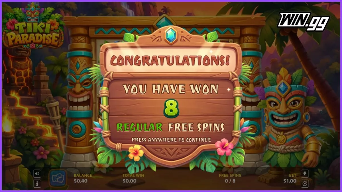 Triggering the regular bonus on the Tiki Paradise slot