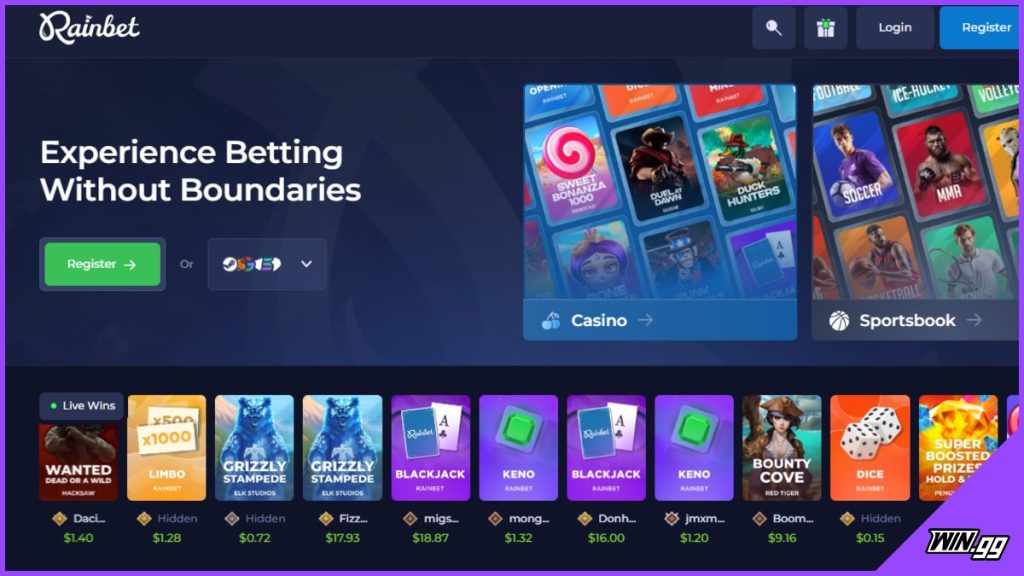 Rainbet casino screenshot