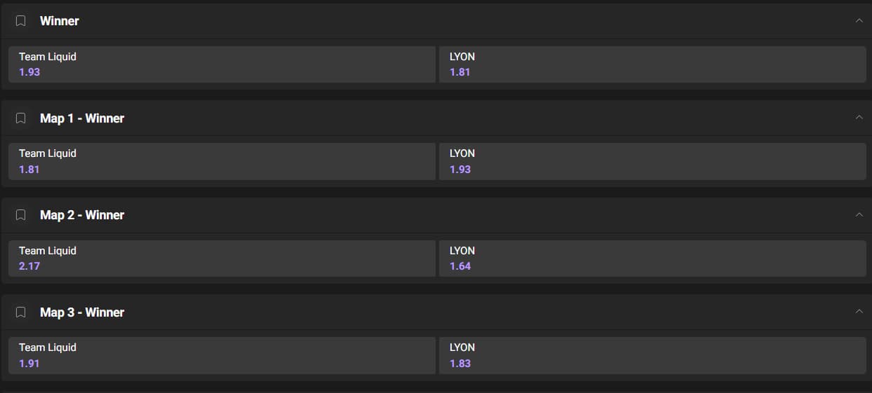 Team Liquid vs LYON LCS grand final GG.BET odds